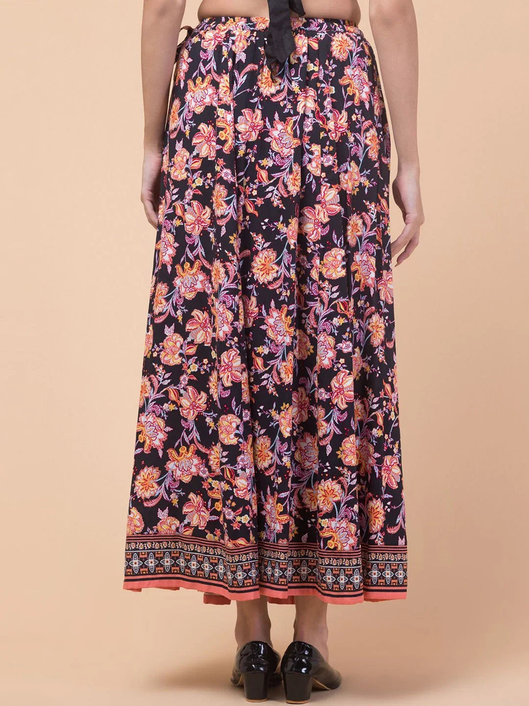 Black Abstract Print Maxi Skirt