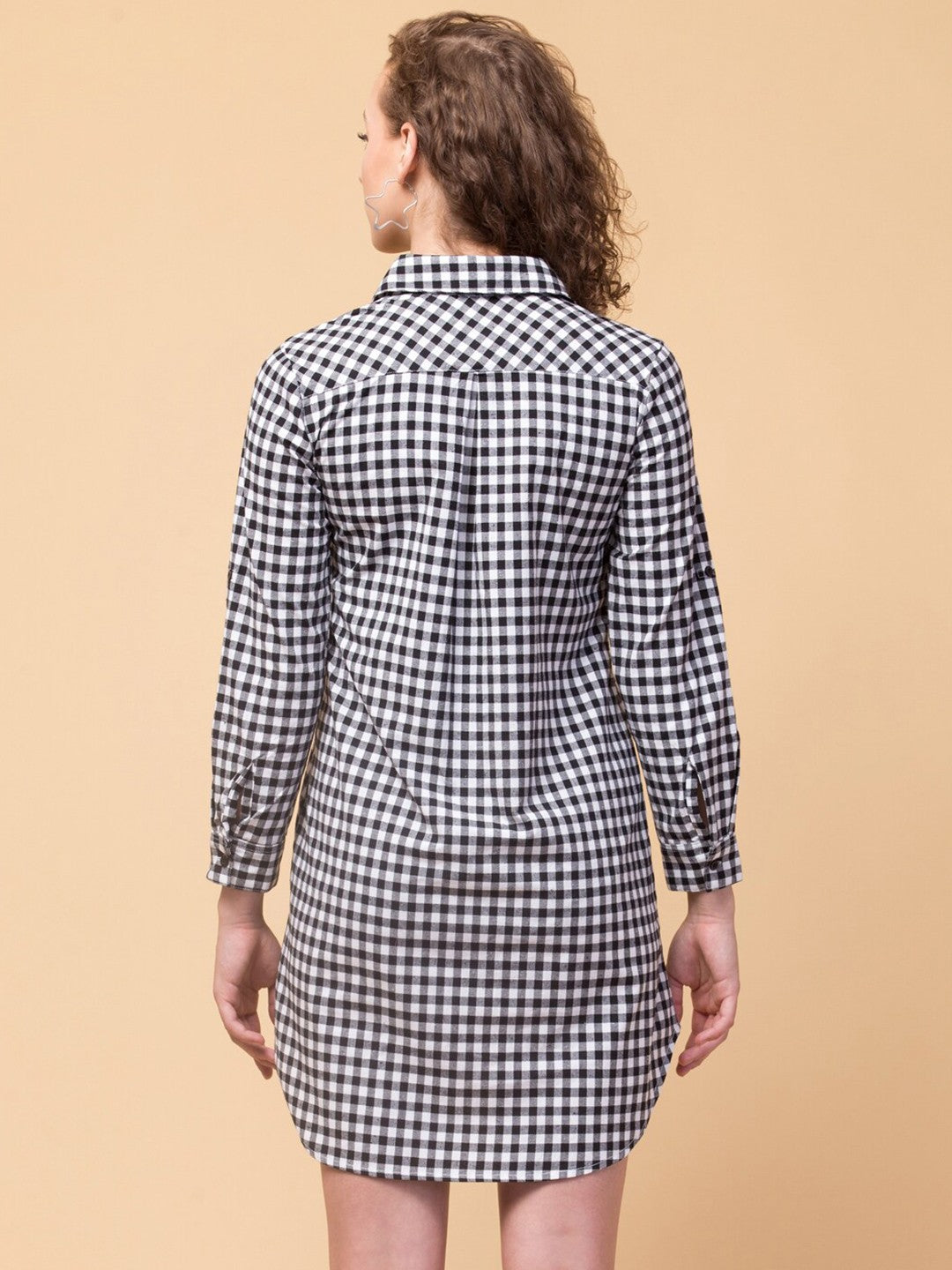 Black Checks Cotton Shirt Dress