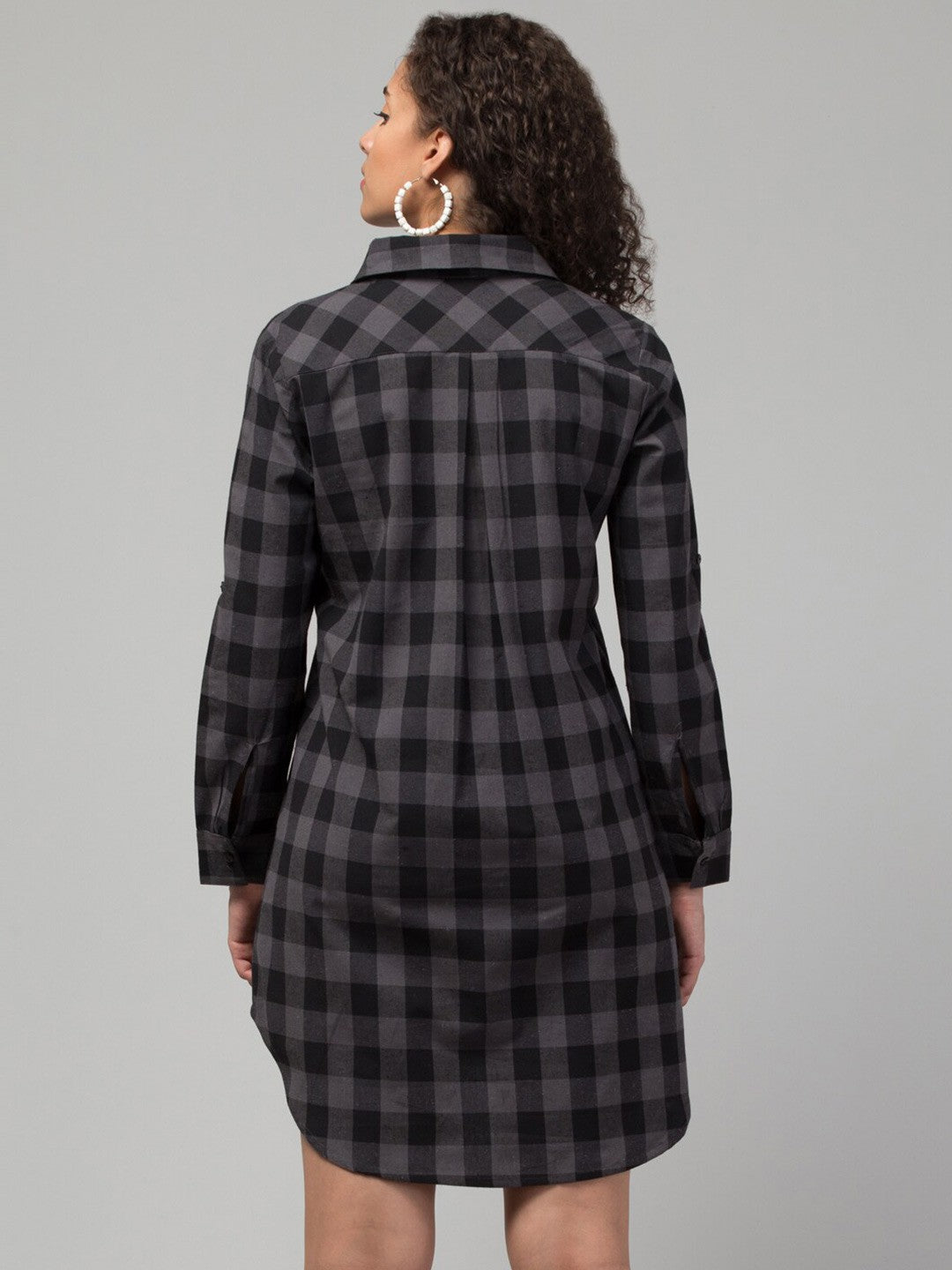 Grey Grid Charm Shirt Dress