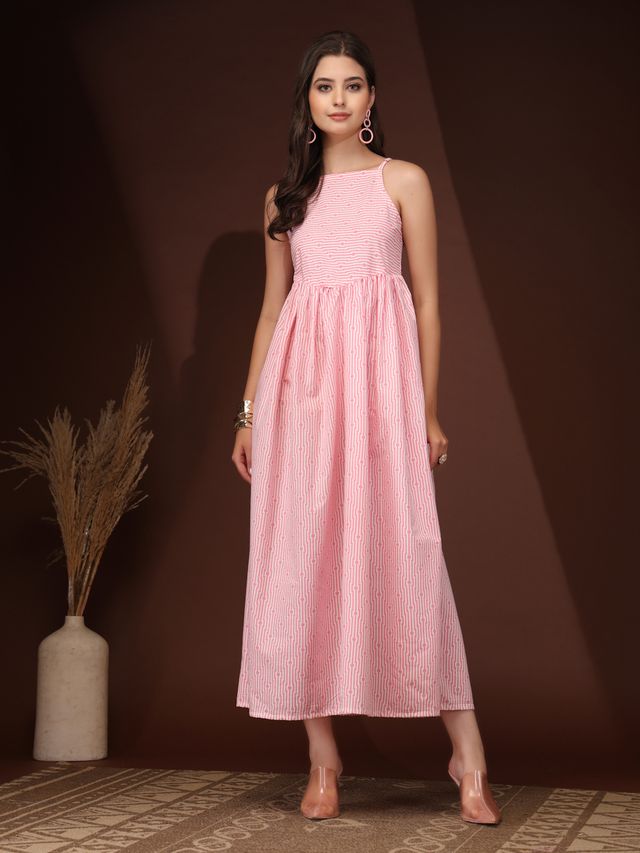 Geo Chic Pink Maxi Dress