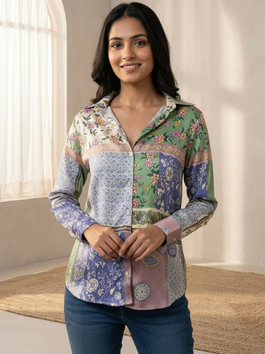Effortless Elegance Patchwork Print Shirt