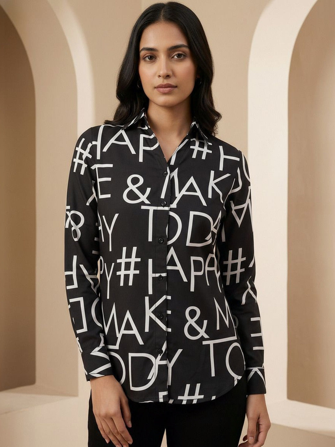 Classic Black Printed Casual Shirt