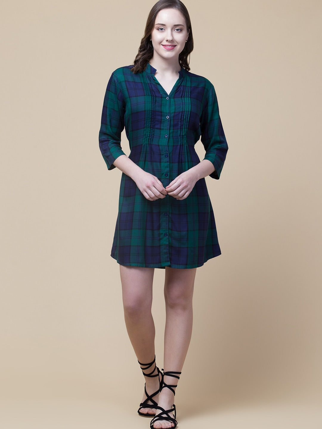 Enchanted Forest Three-Quarter Sleeve Shirt Dress