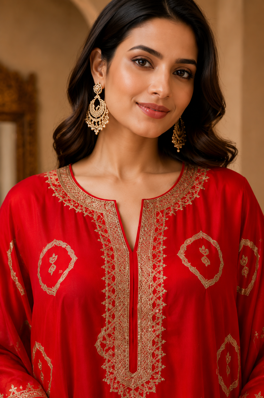 Red Embroidered Kaftan Dress