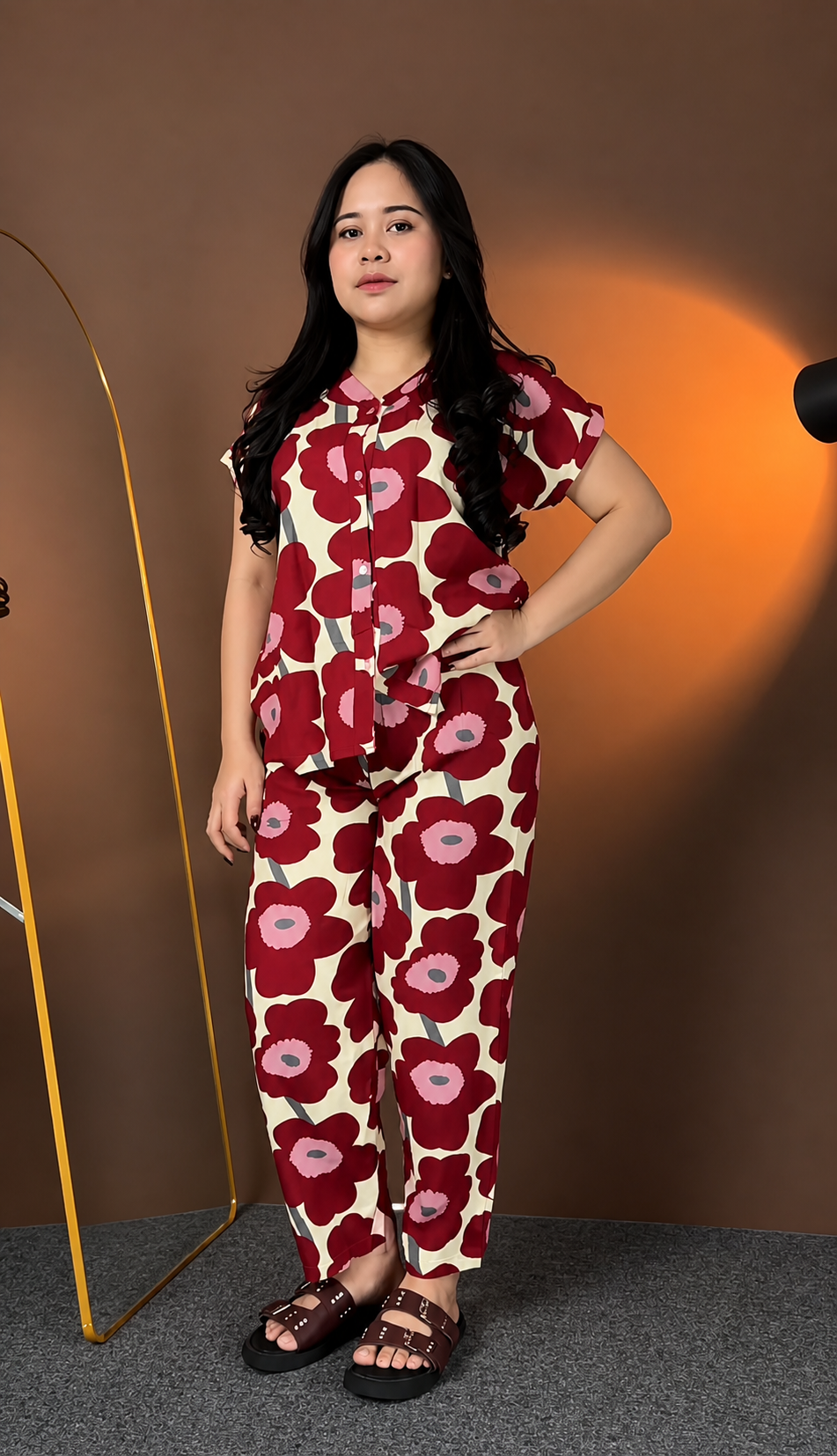 Maroon Printed Rayon Co-Ord Set