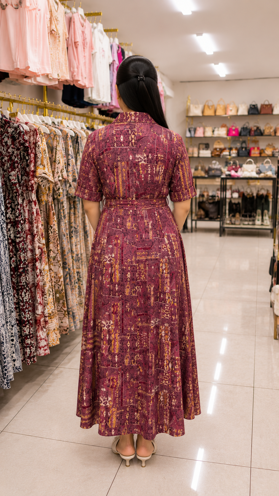 Wine Printed Rayon Maxi Dress