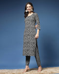 Black Floral Print Straight Kurta & Pants Set