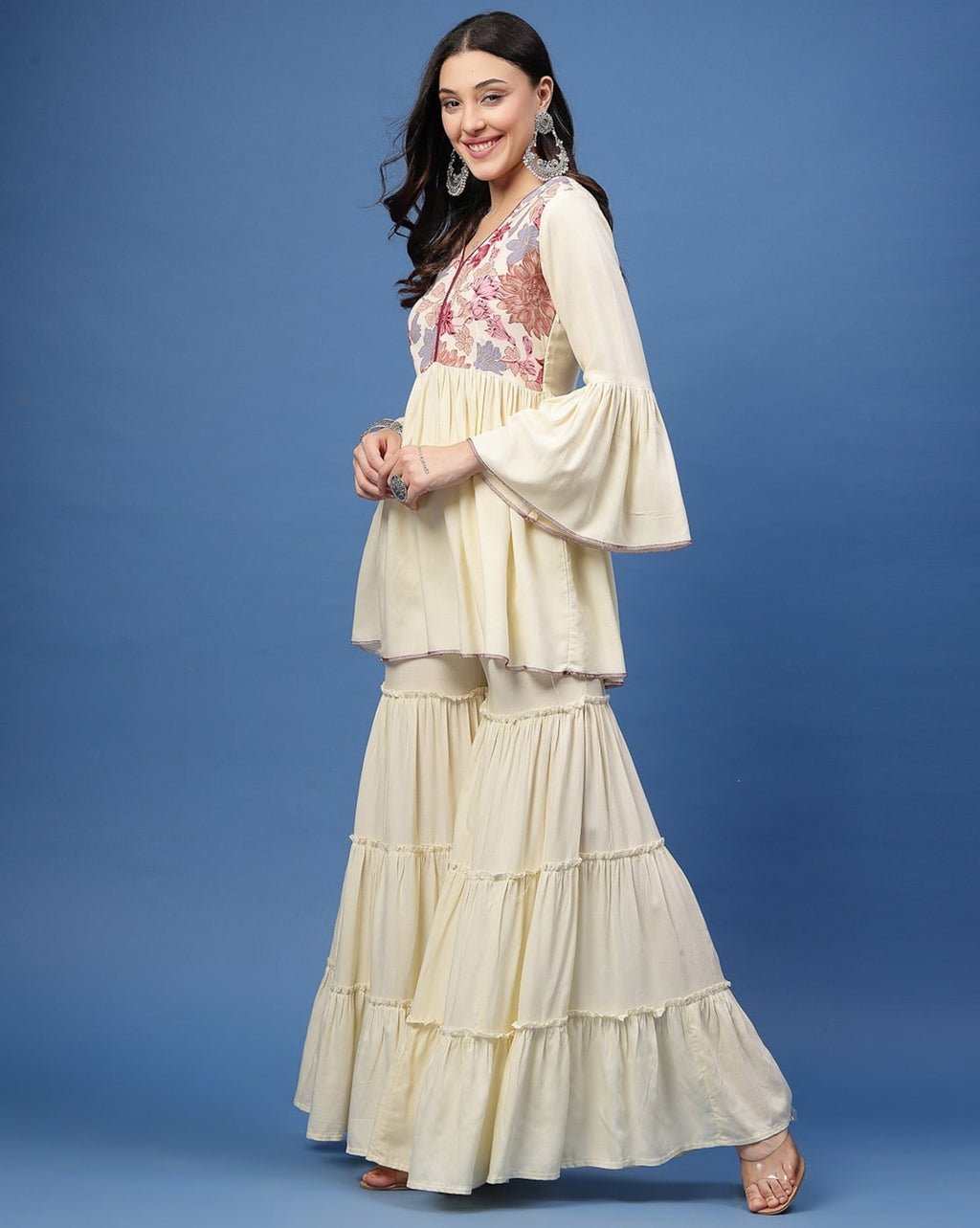 Elegant Bloom Off White Sharara Set