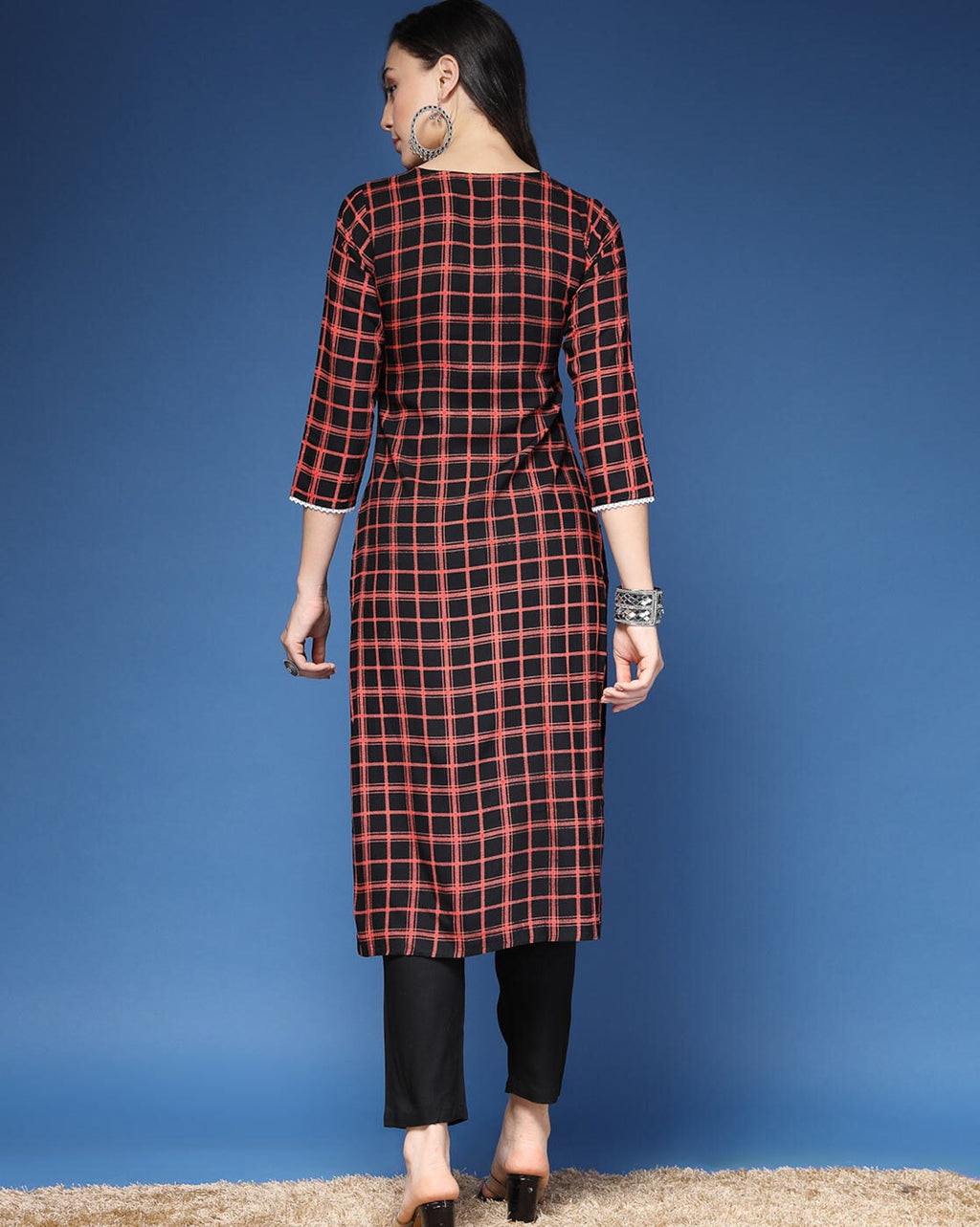 Black Checked  Straight Kurta & Pants Set