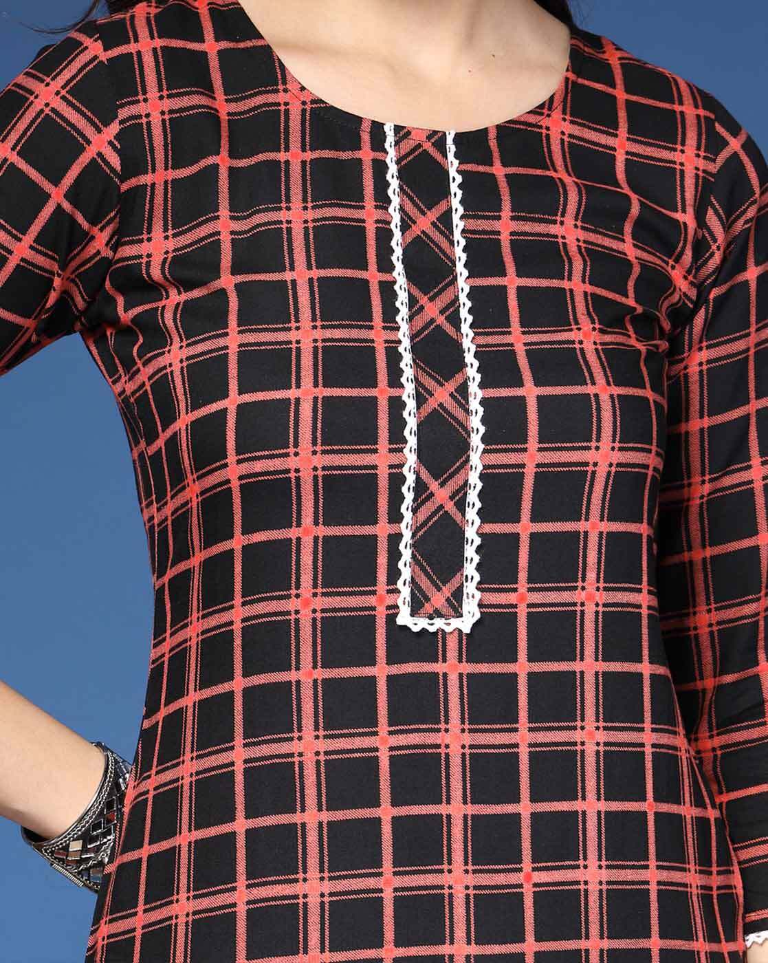 Black Checked  Straight Kurta & Pants Set