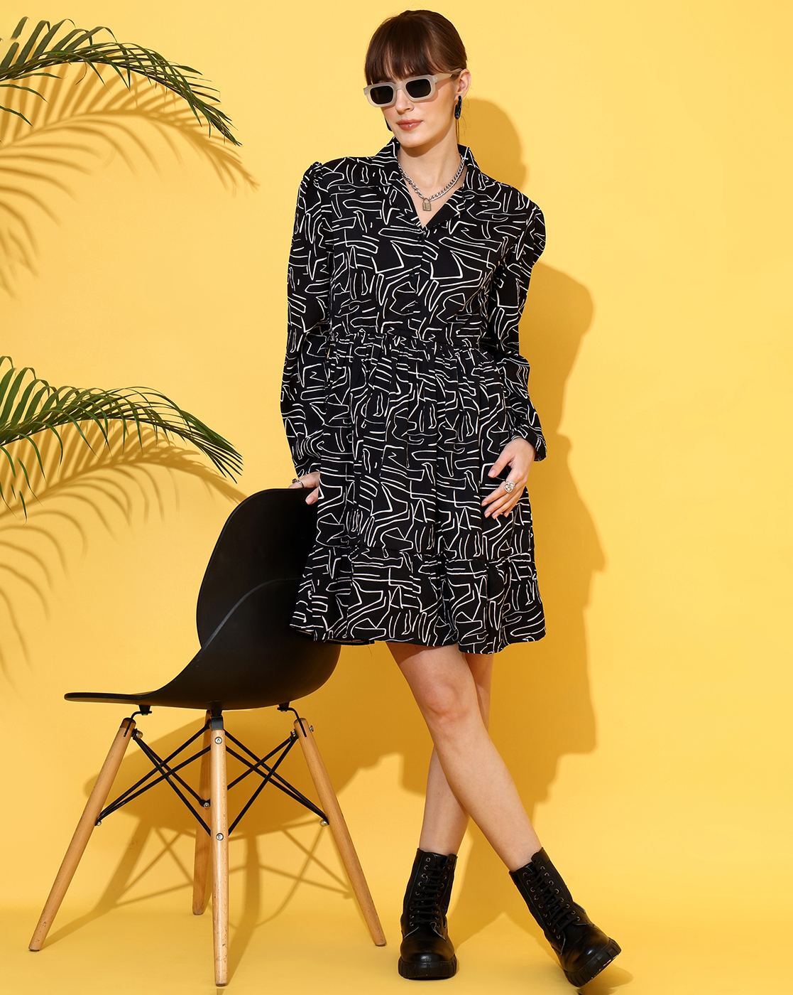 Black Enigma Abstract Shirt Dress