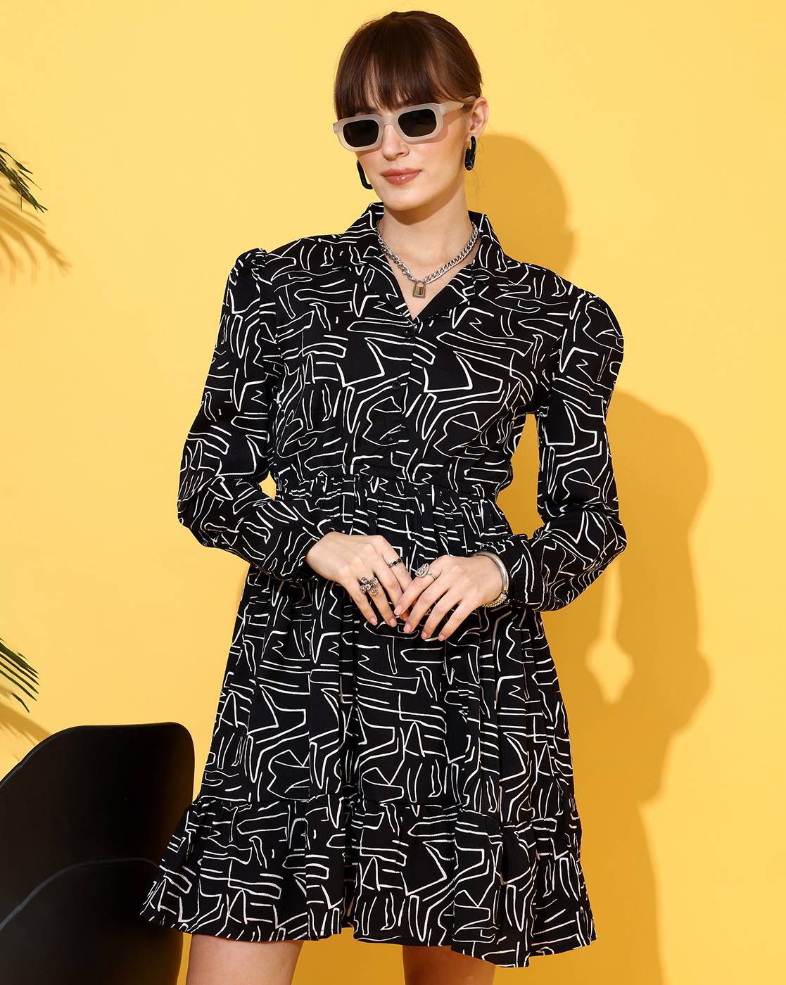 Black Enigma Abstract Shirt Dress