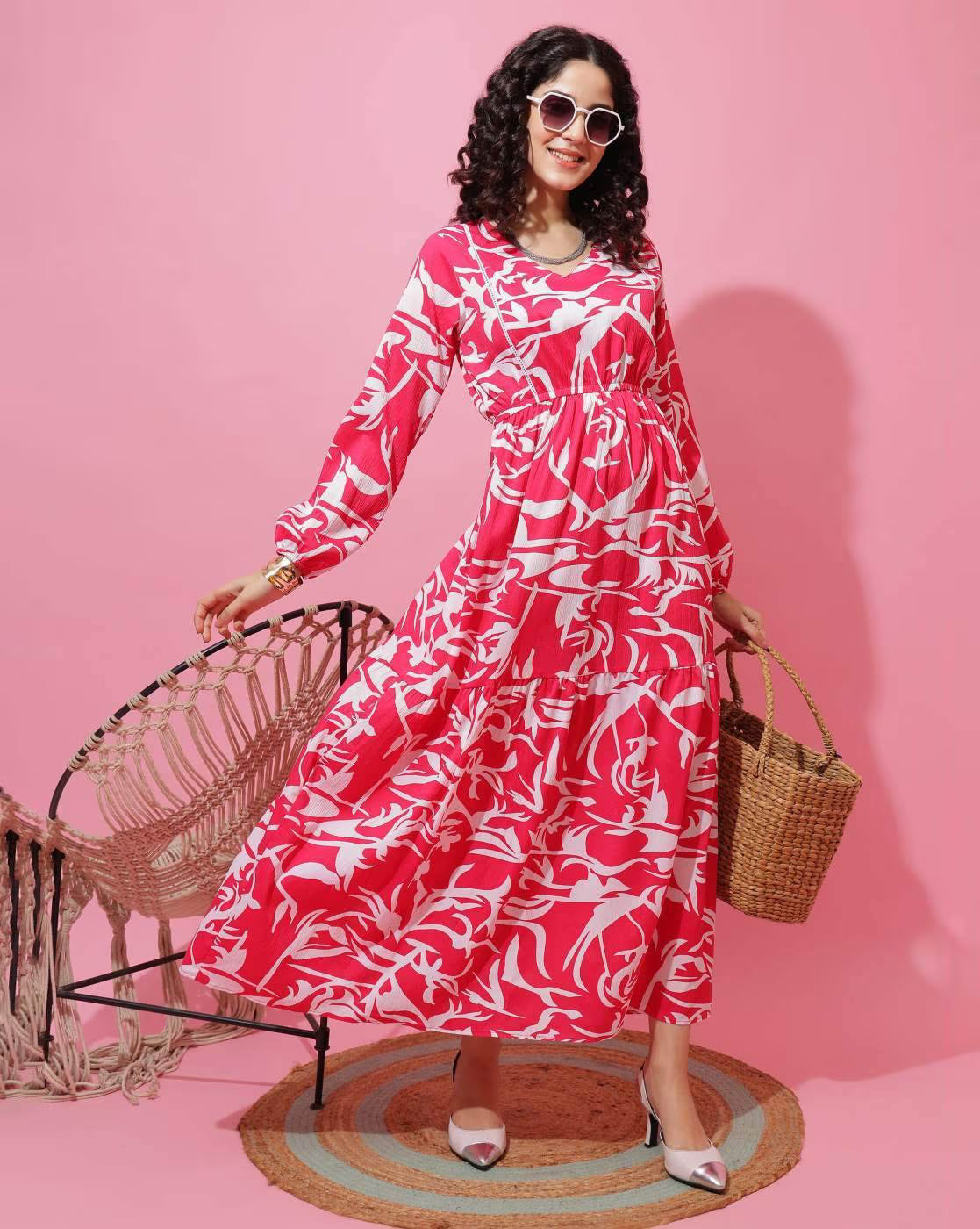 Pastel Charm Fit and Flare Maxi Dress