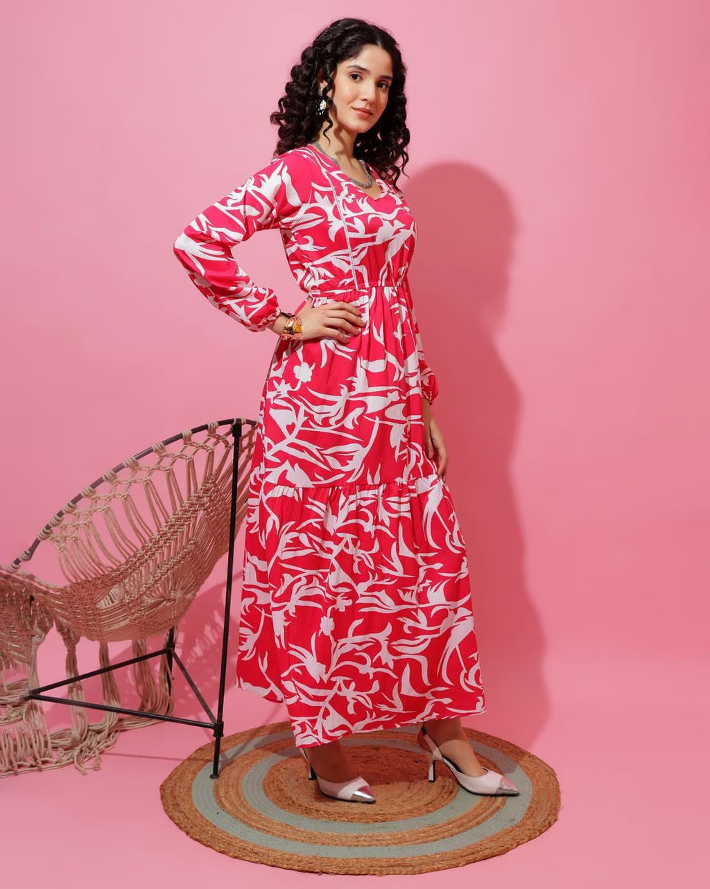 Pastel Petal Flare Printed Maxi Dress