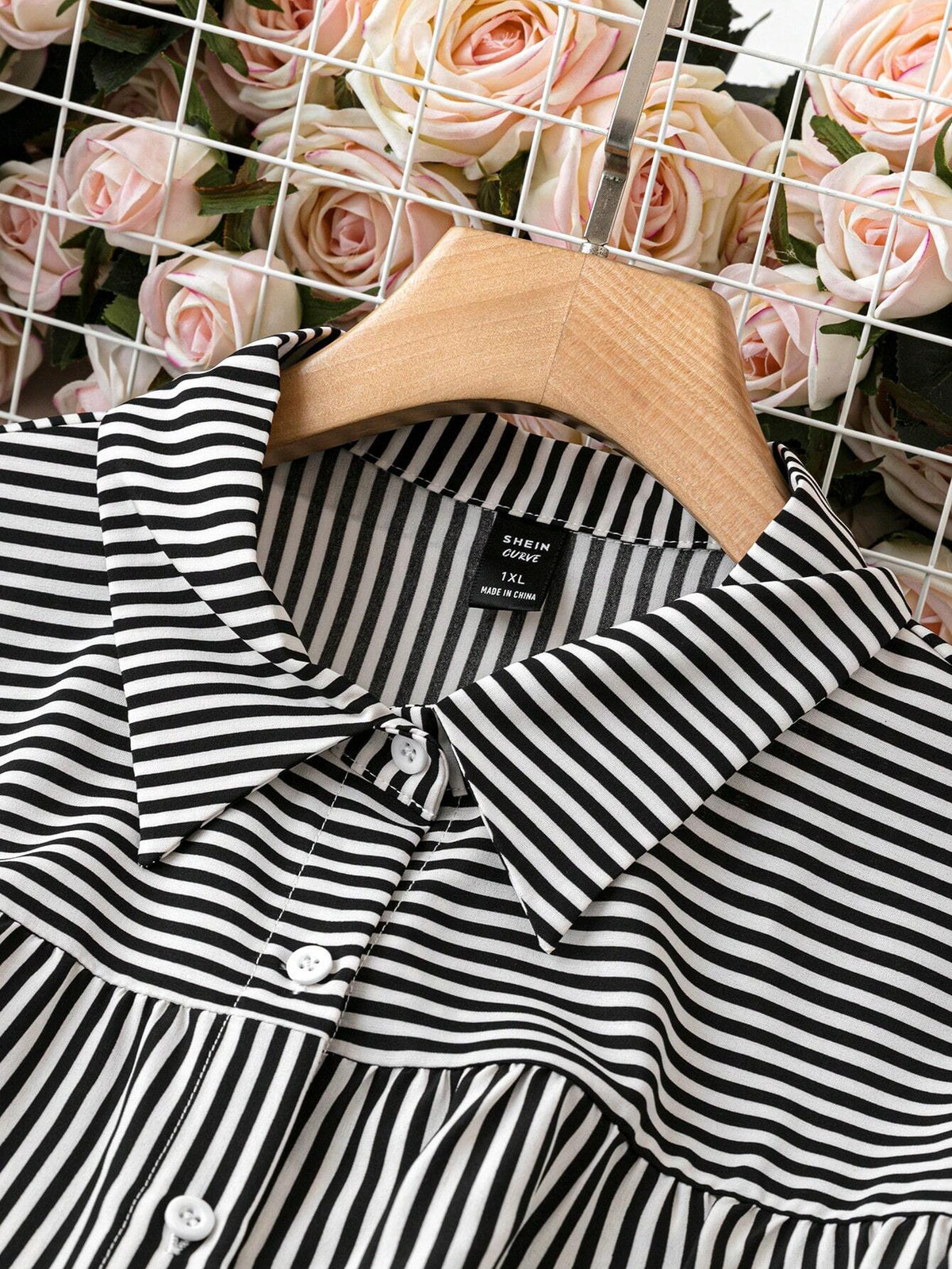 Black Striped Crepe Fit & Flare Dress