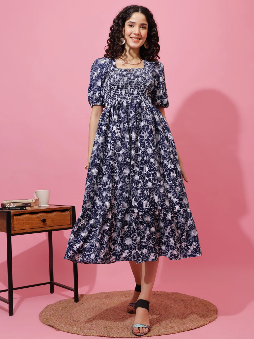 Blue Blossom Fit & Flare Midi Dress