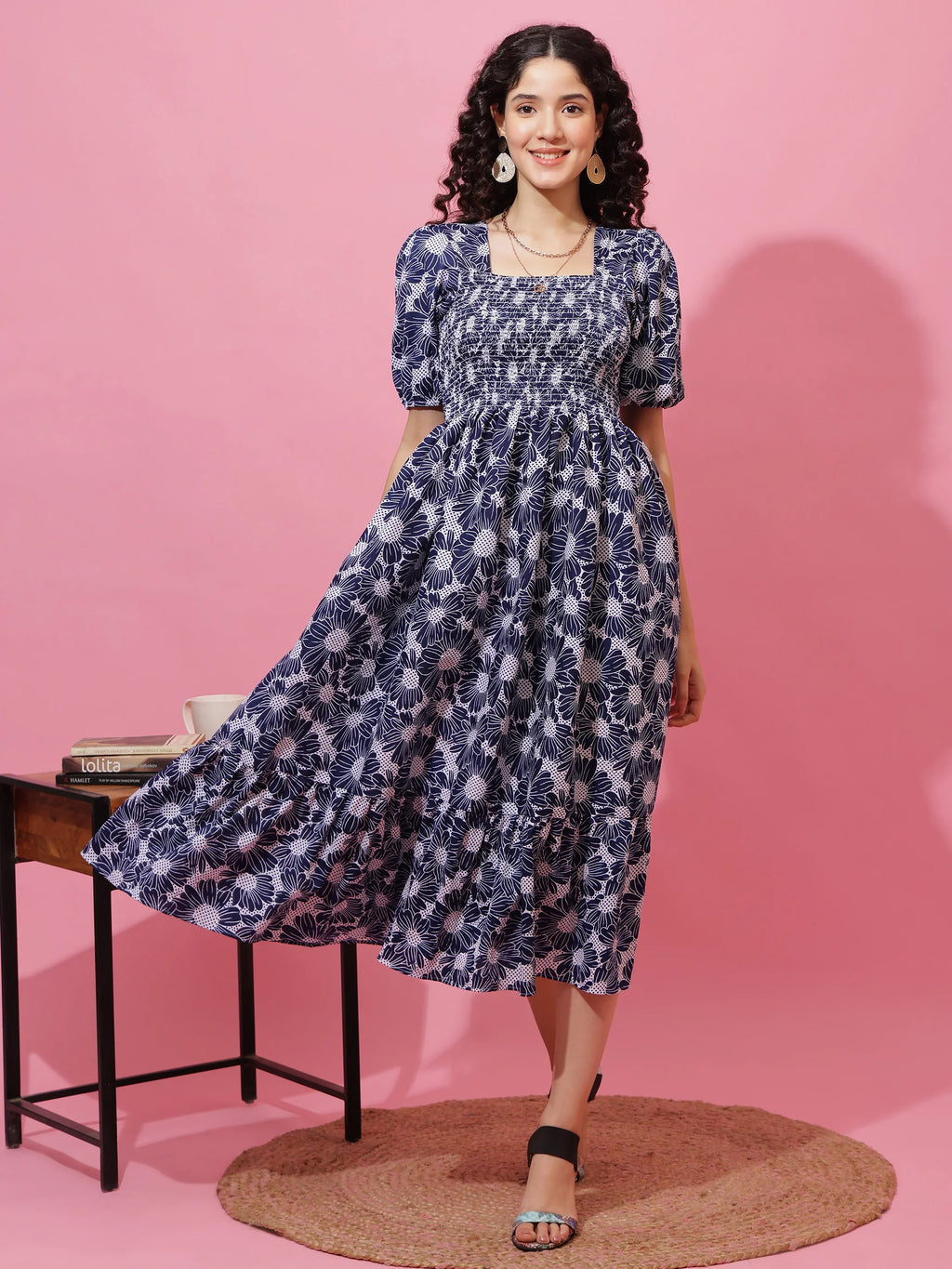 Blue Blossom Fit & Flare Midi Dress