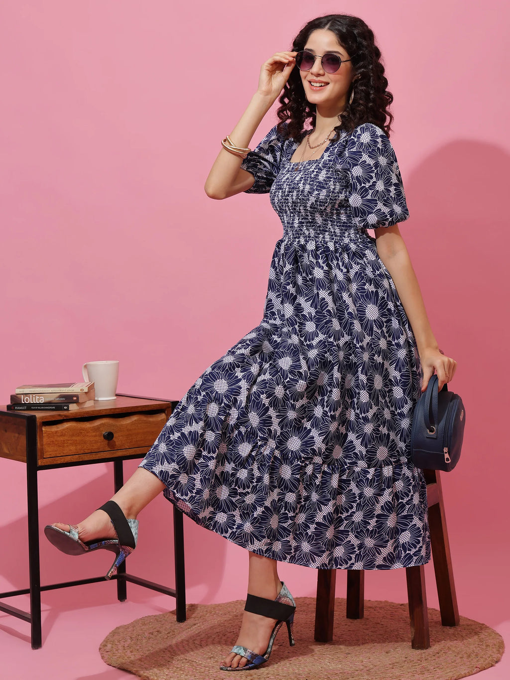 Blue Blossom Fit & Flare Midi Dress