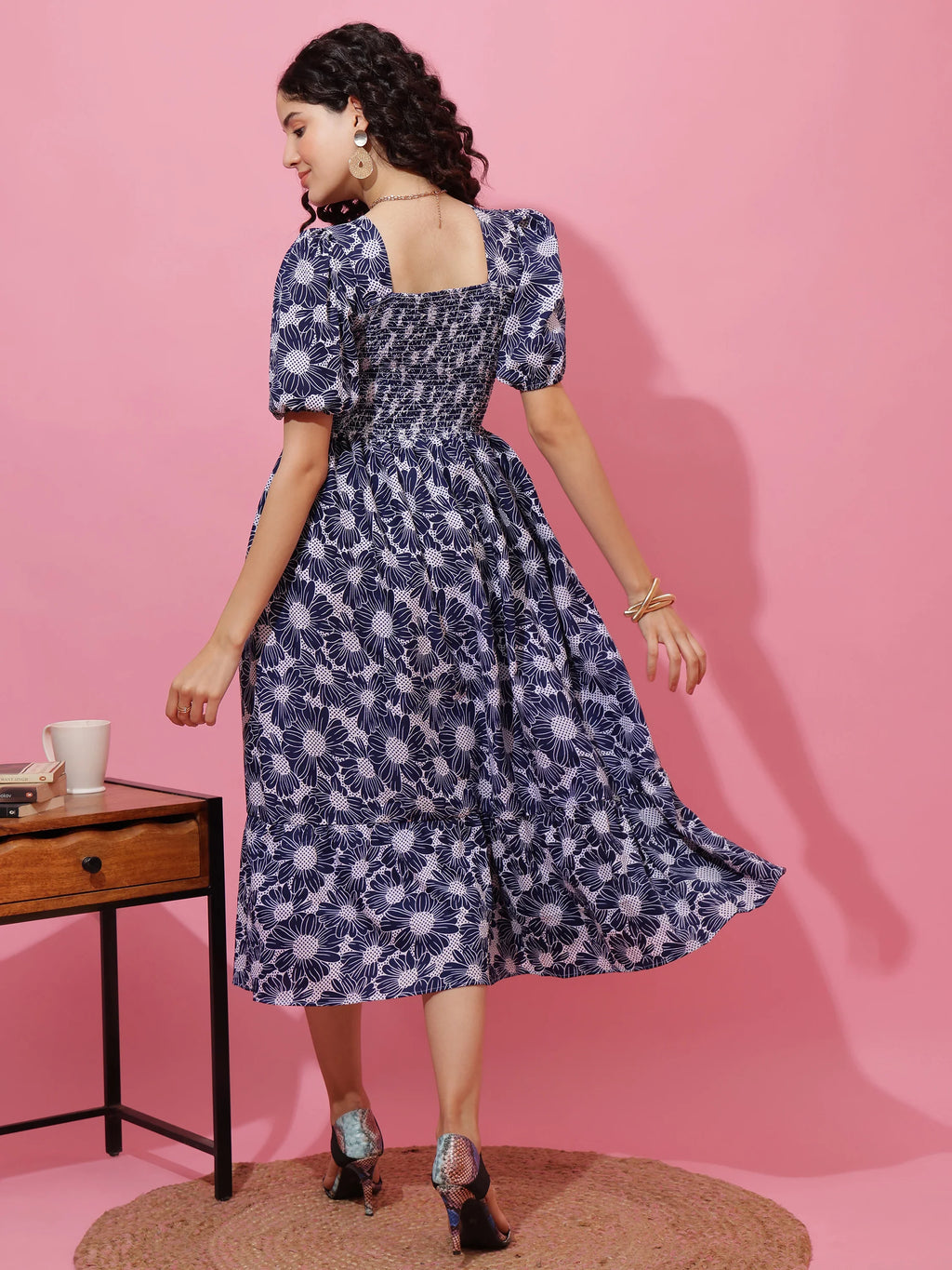 Blue Blossom Fit & Flare Midi Dress