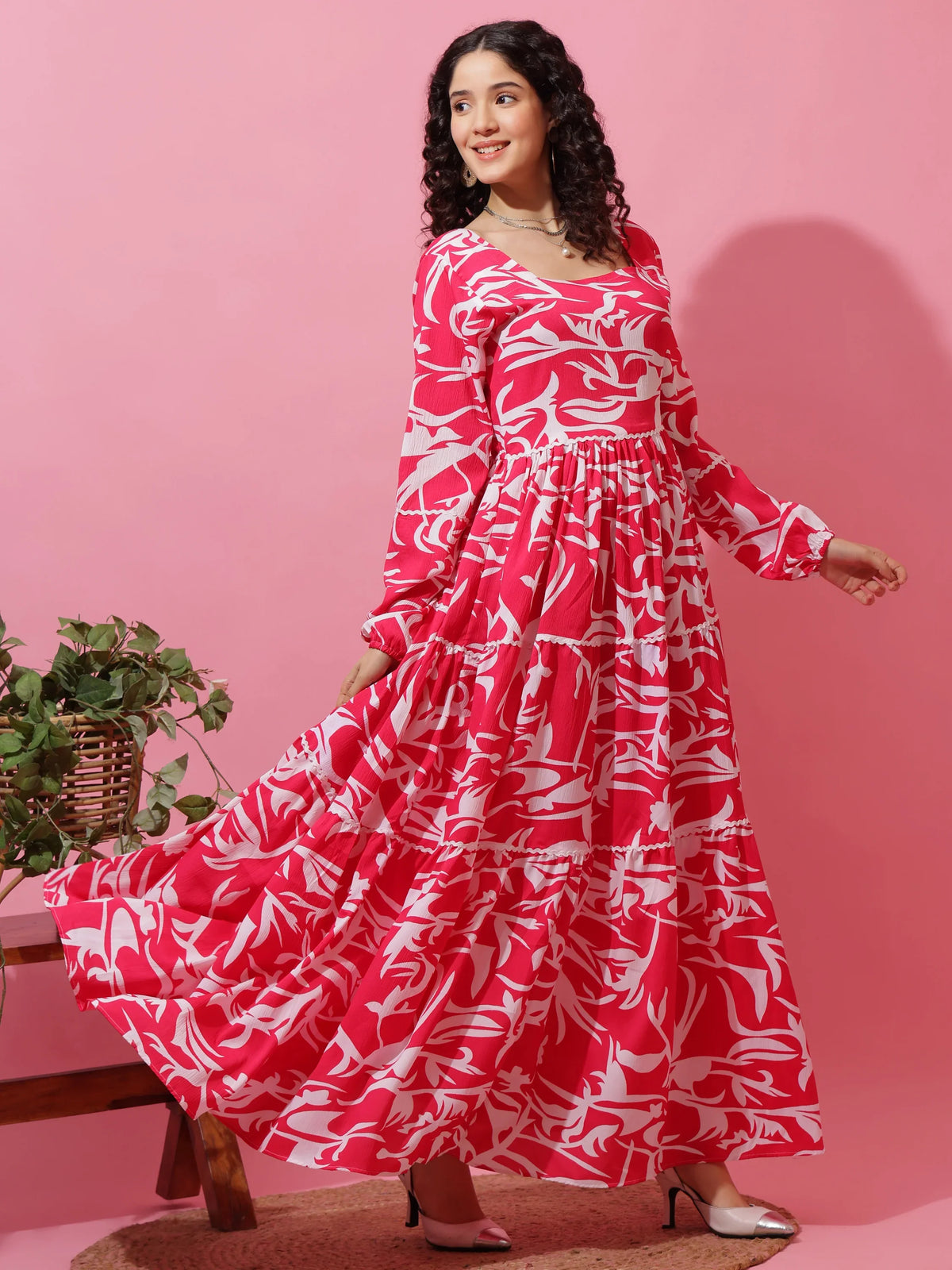 Pastel Charm Fit and Flare Maxi Dress