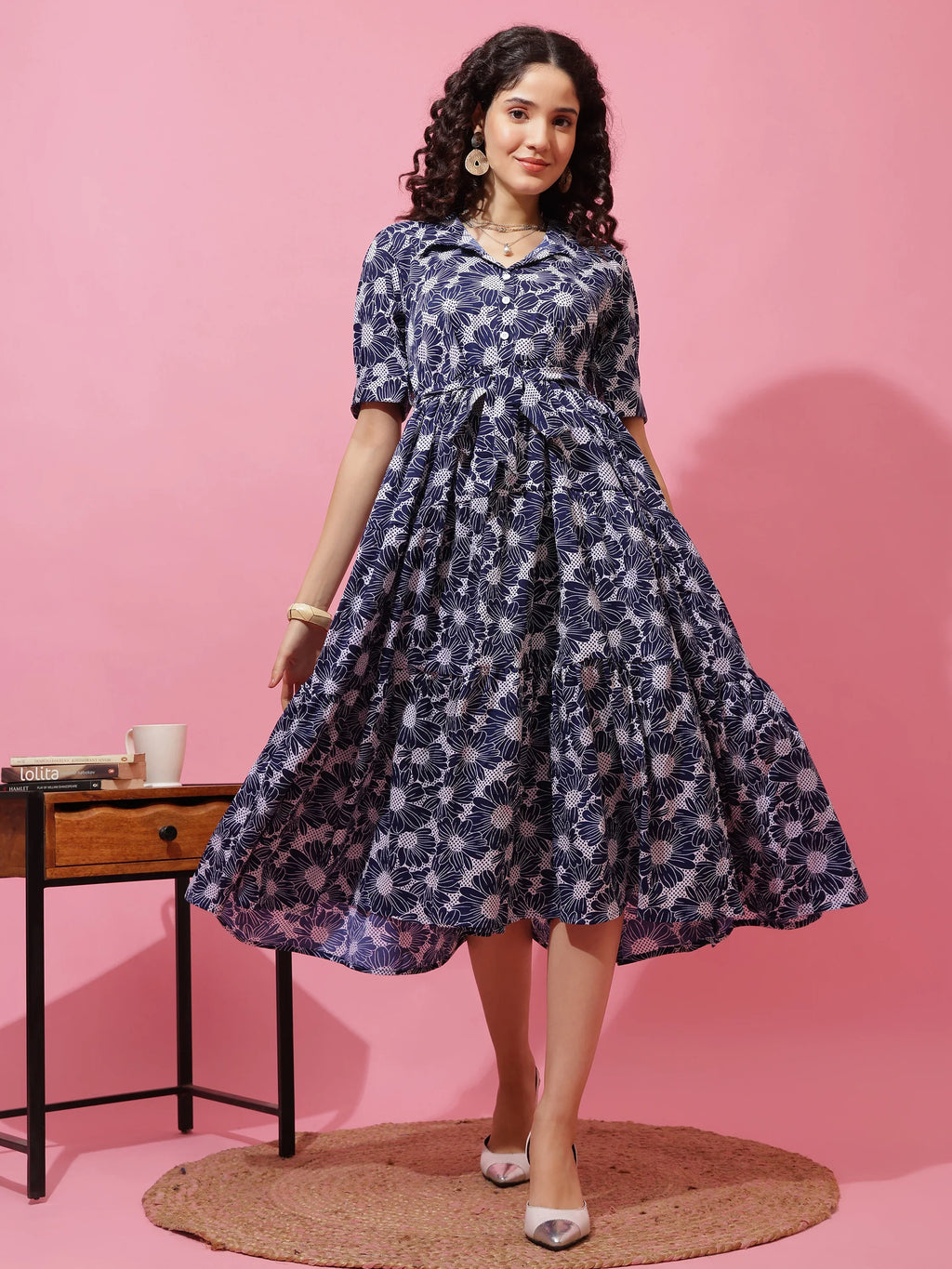 Azure Charm Fit & Flare Midi Dress