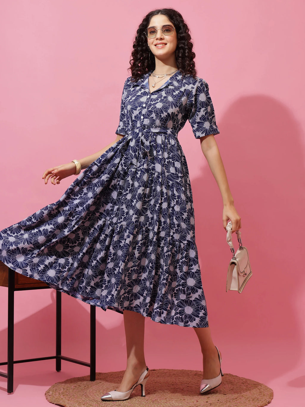 Azure Charm Fit & Flare Midi Dress