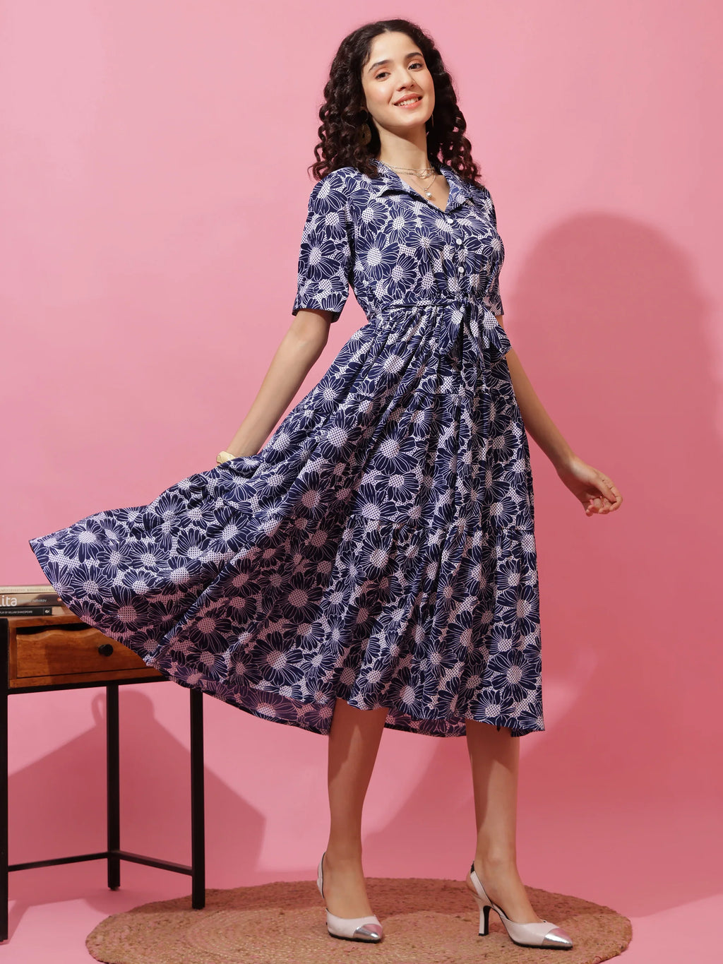 Azure Charm Fit & Flare Midi Dress