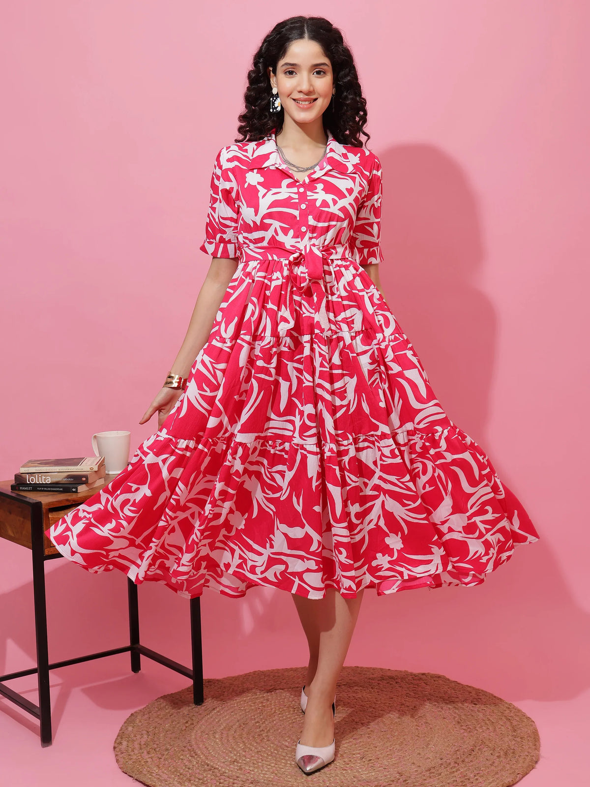 Rose Radiance Fit & Flare Midi Dress