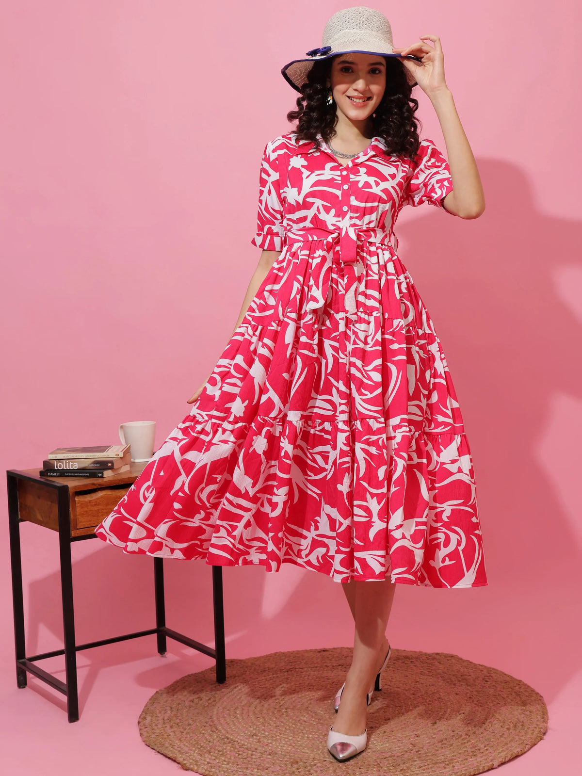 Rose Radiance Fit & Flare Midi Dress