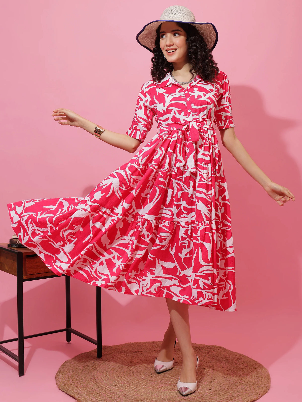 Rose Radiance Fit & Flare Midi Dress