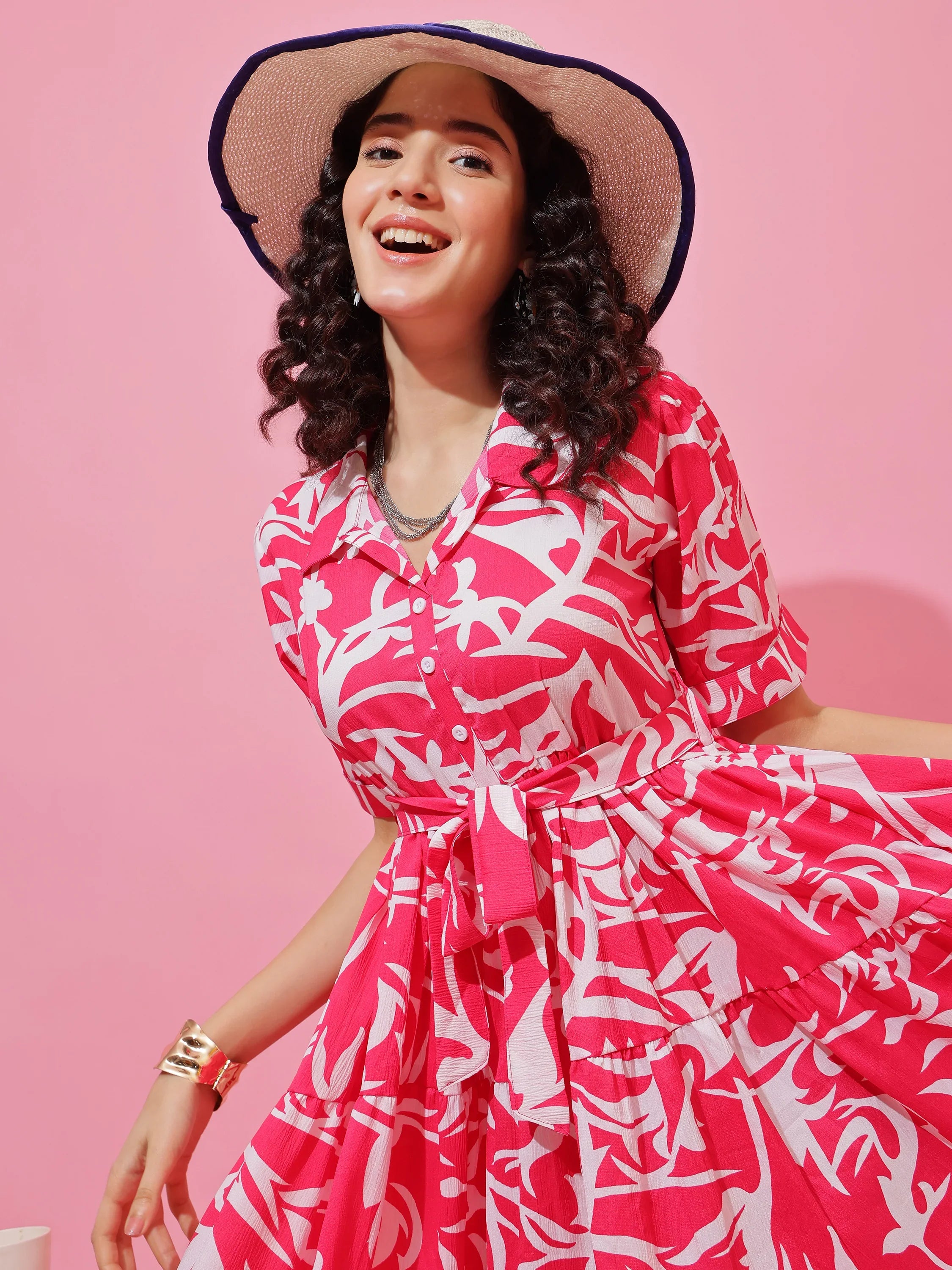 Rose Radiance Fit & Flare Midi Dress