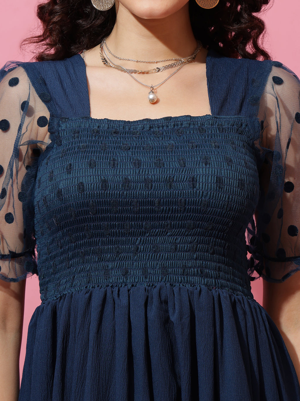 Blue Belle Puff Sleeve Midi Dress