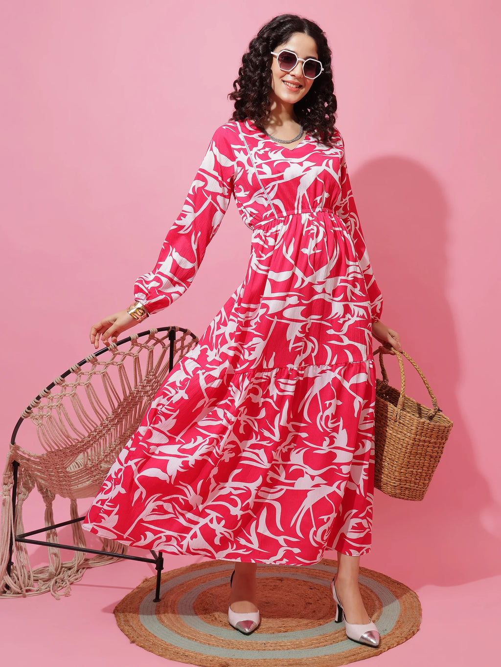 Pastel Petal Flare Printed Maxi Dress