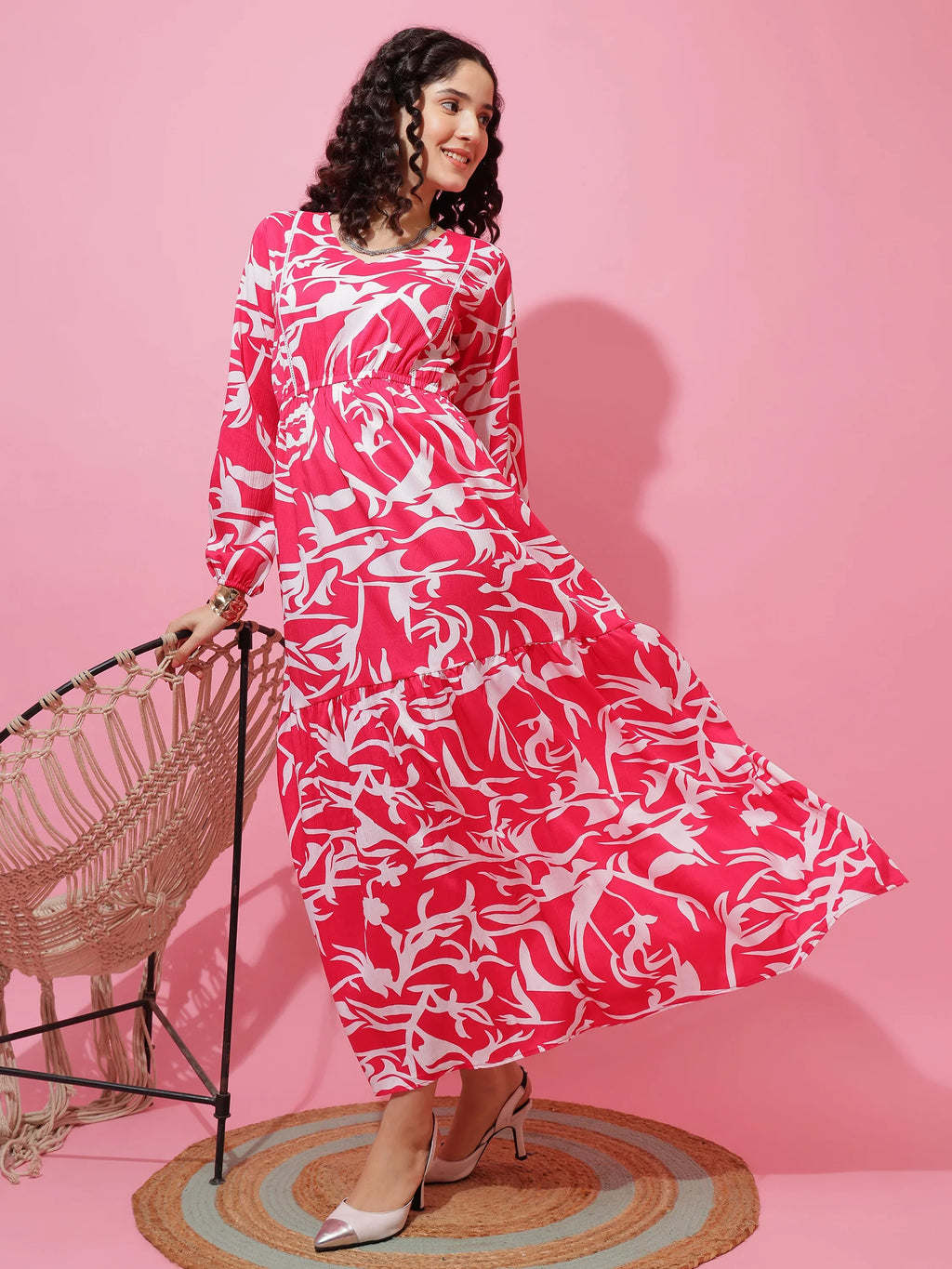 Pastel Petal Flare Printed Maxi Dress