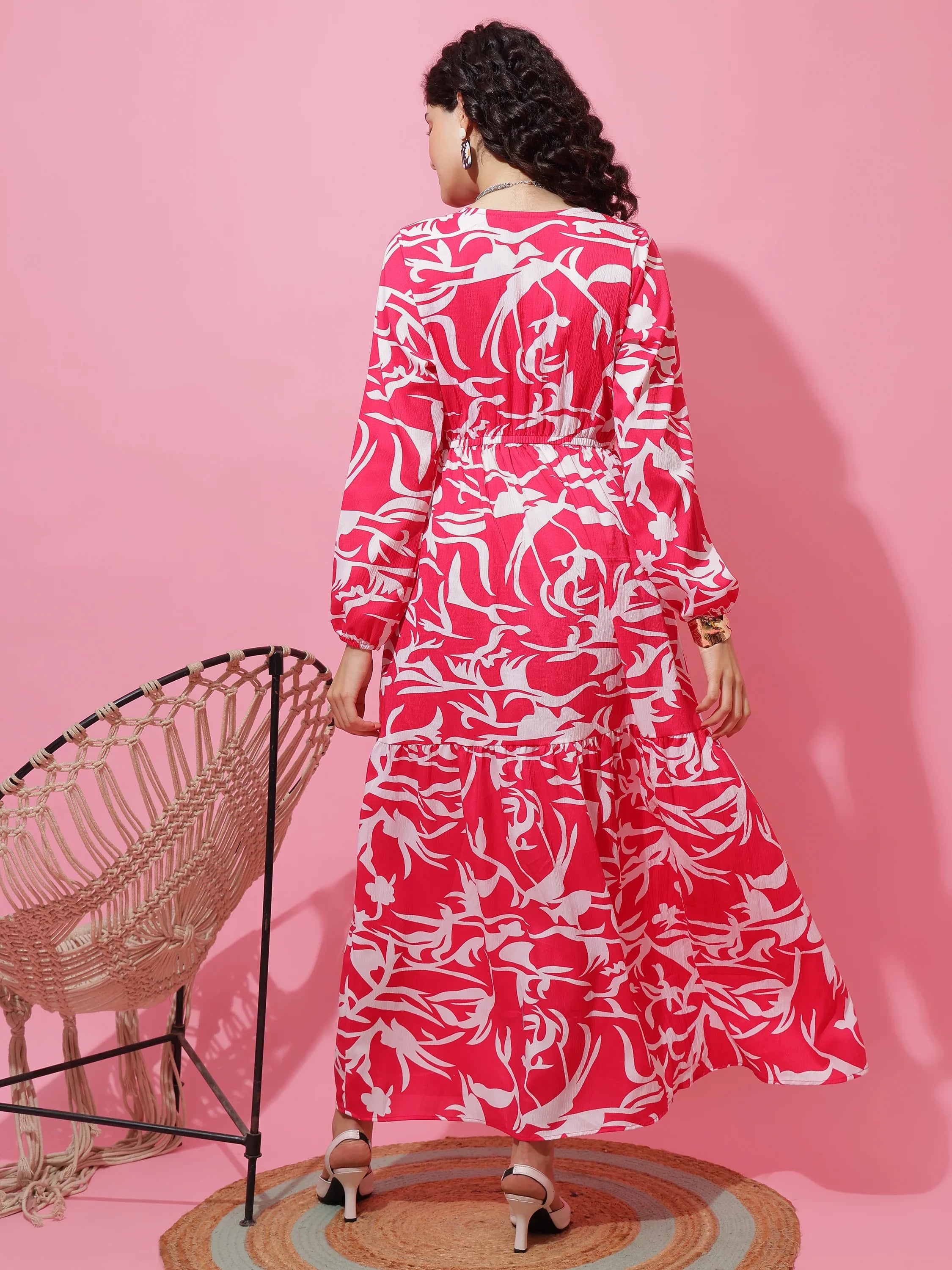 Pastel Petal Flare Printed Maxi Dress