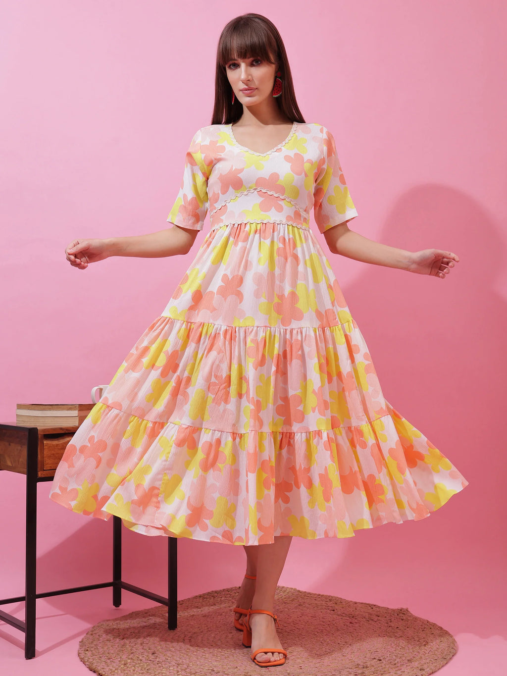 Sunny Bloom Fit & Flare Midi Dress