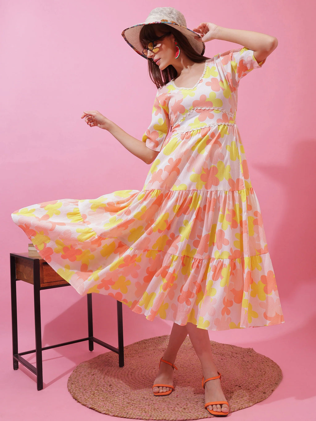 Sunny Bloom Fit & Flare Midi Dress