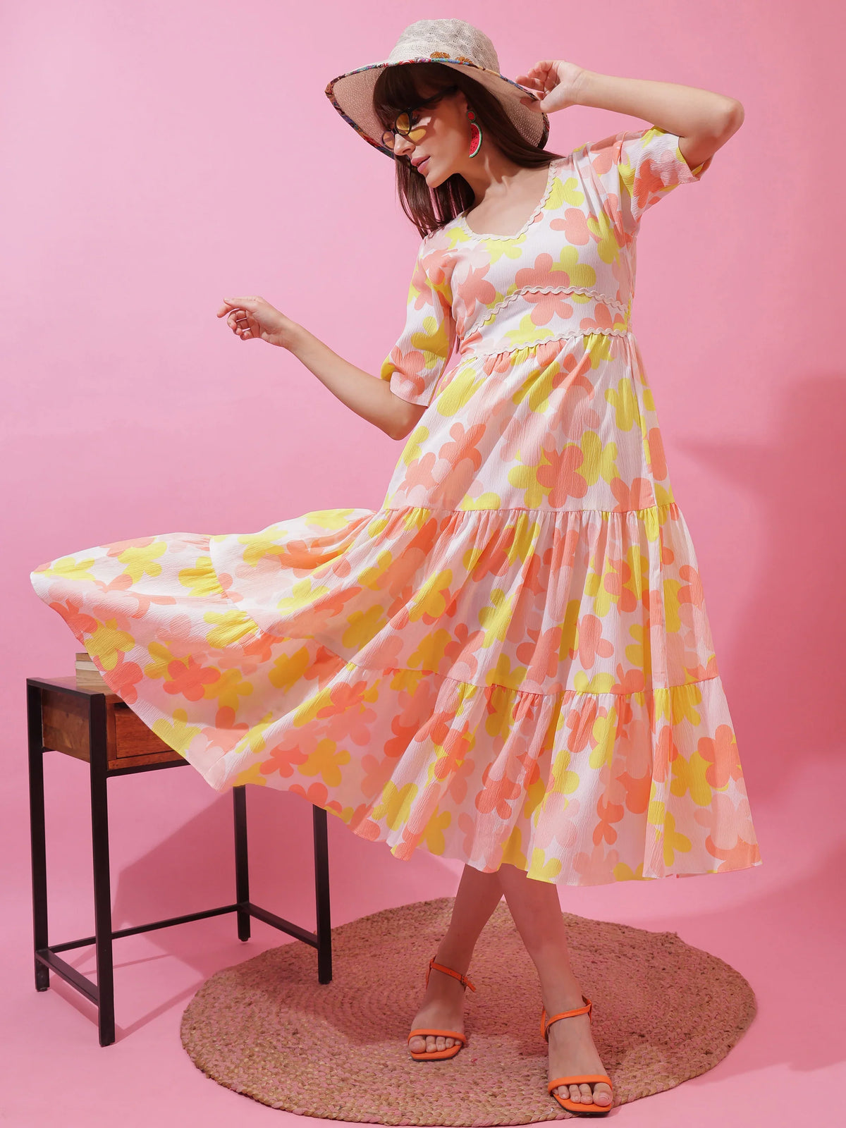 Sunny Bloom Fit & Flare Midi Dress