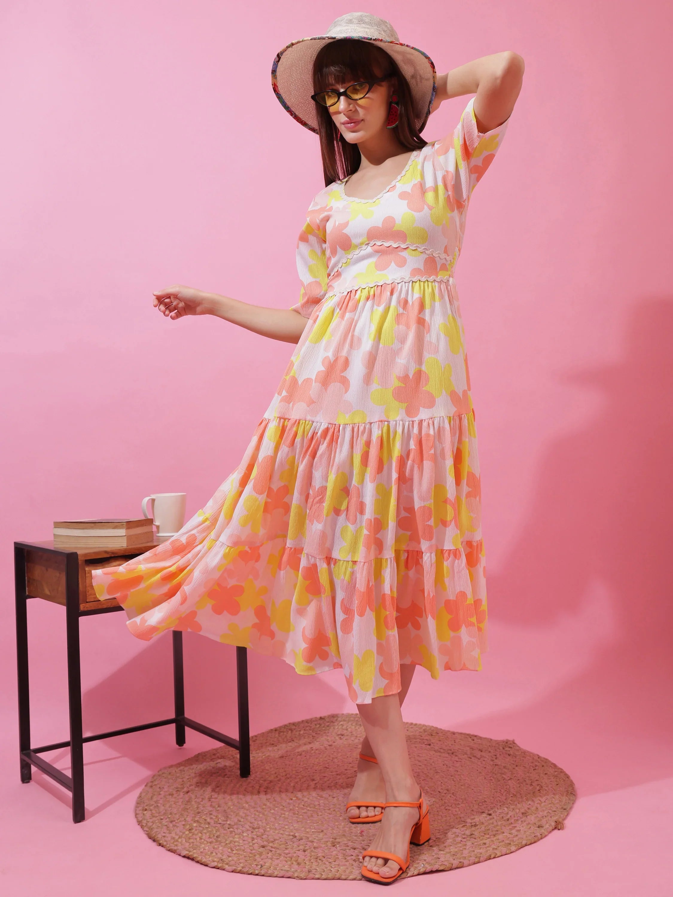 Sunny Bloom Fit & Flare Midi Dress