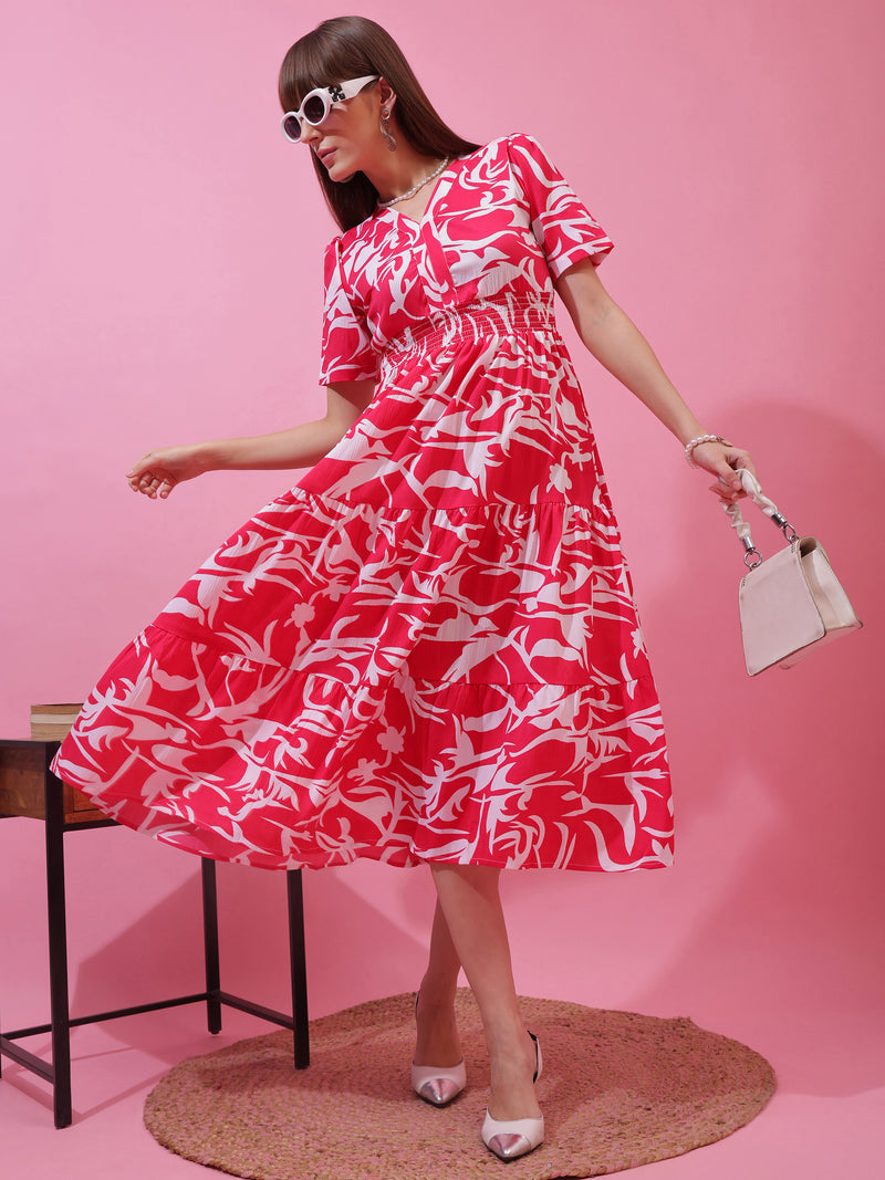 Pink Charm V-Neck Midi Dress