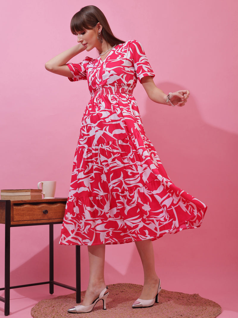 Pink Charm V-Neck Midi Dress