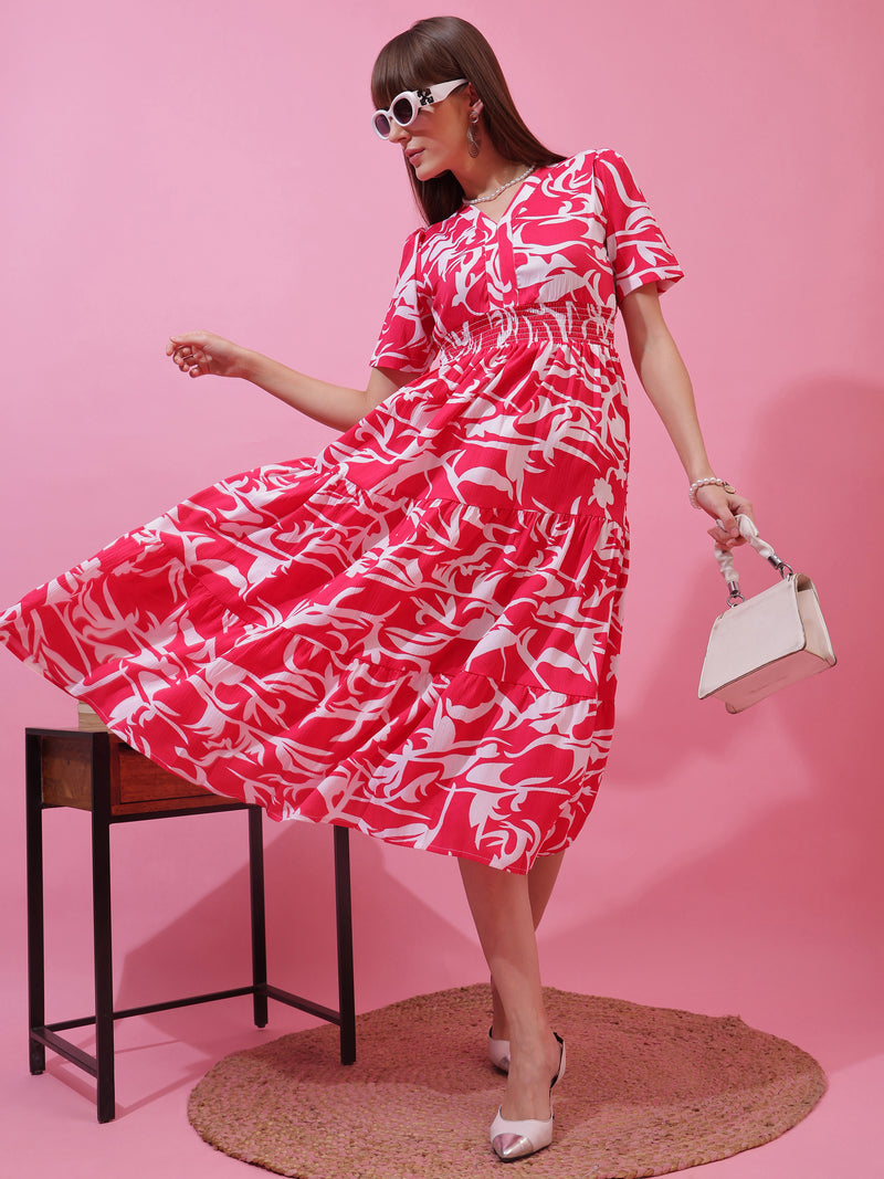 Pink Charm V-Neck Midi Dress
