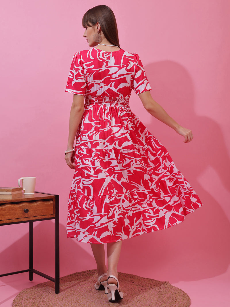 Pink Charm V-Neck Midi Dress