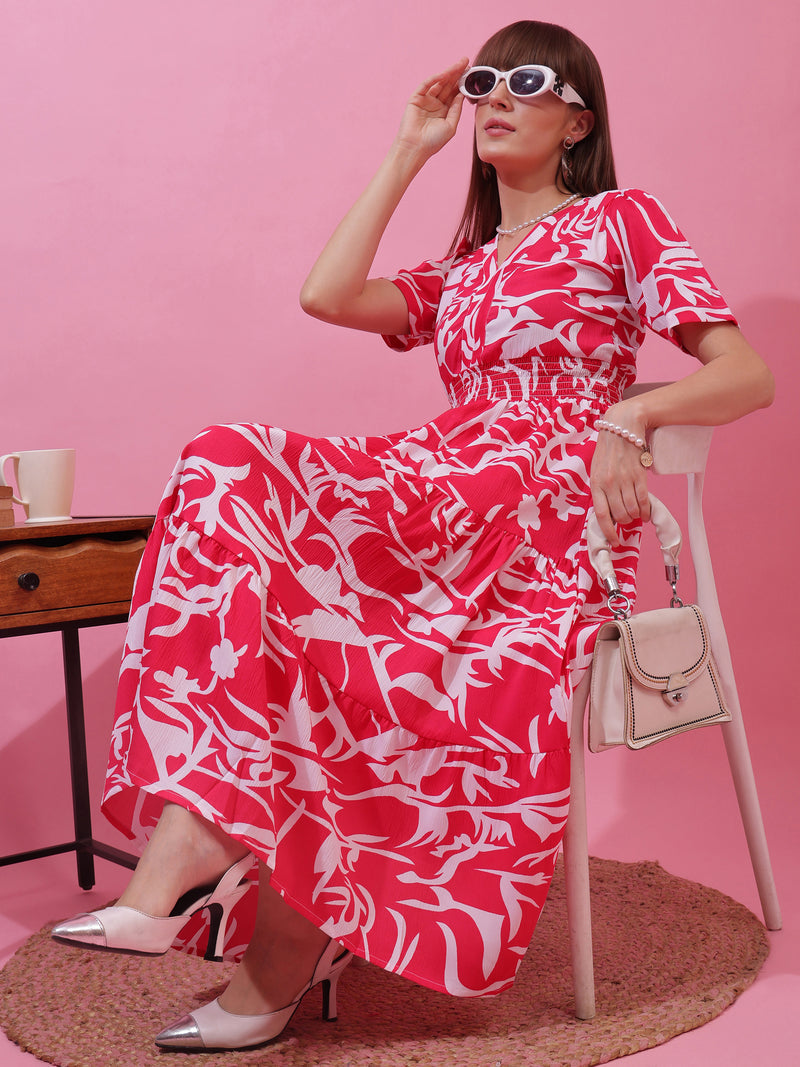 Pink Charm V-Neck Midi Dress