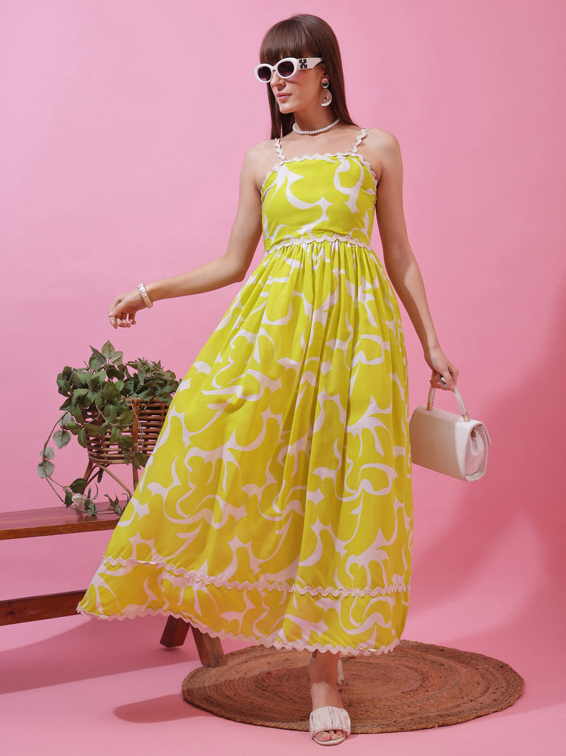 Light Green Printed Sleeveless Fit and Flare Dress