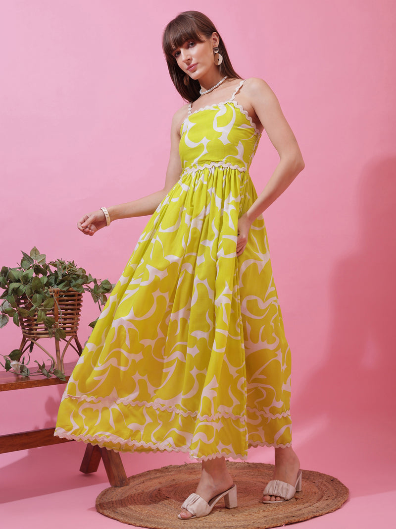 Light Green Printed Sleeveless Fit and Flare Dress