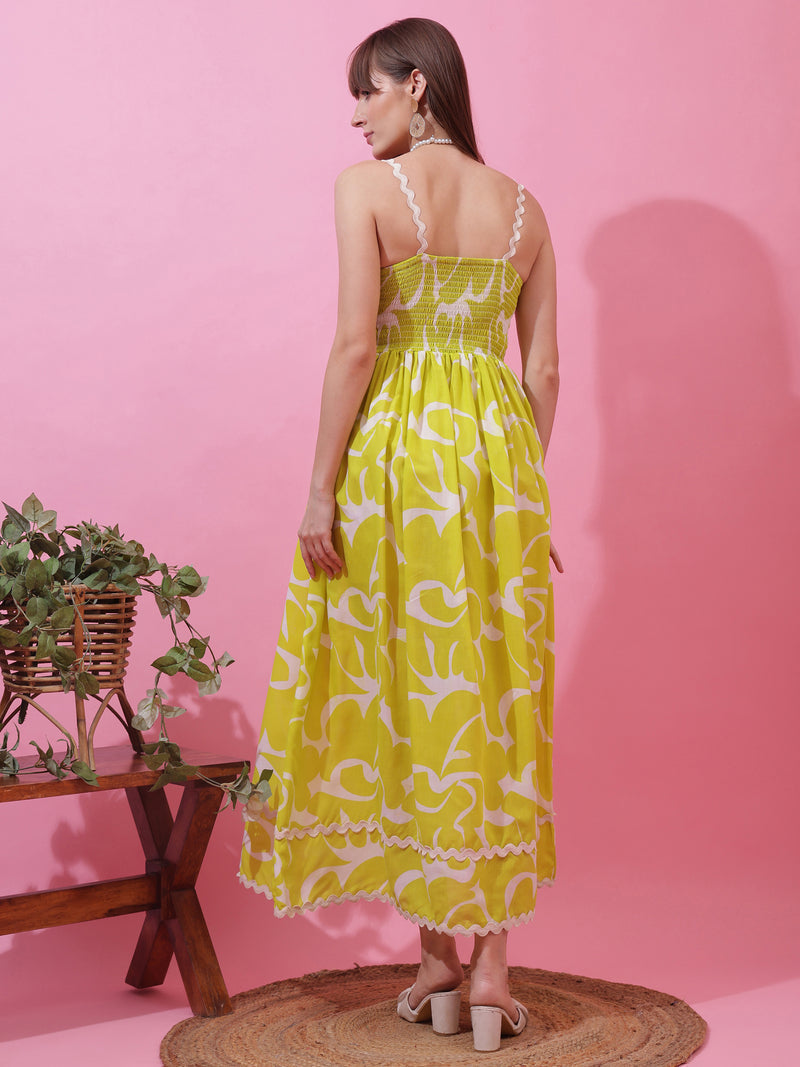 Light Green Printed Sleeveless Fit and Flare Dress
