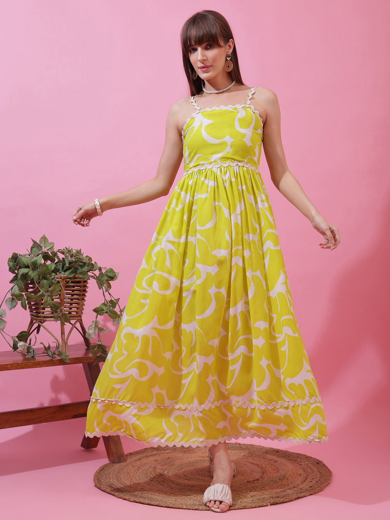 Light Green Printed Sleeveless Fit and Flare Dress
