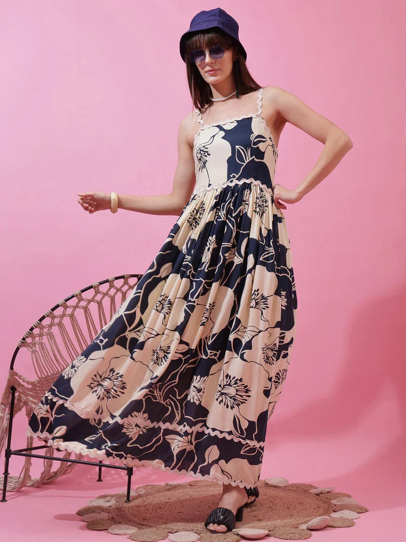 Monochrome Charm Shoulder Strap Maxi Dress
