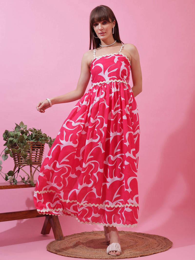 Pink Shoulder Straps Fit and Flare Dress